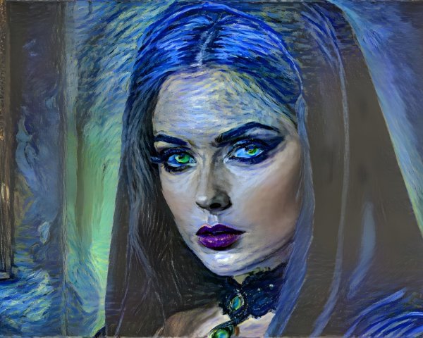 Mystical Woman with Green Eyes and Black Headdress