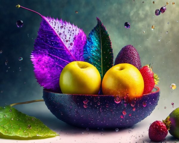 Vibrant Still Life of Fresh Fruit and Leaves