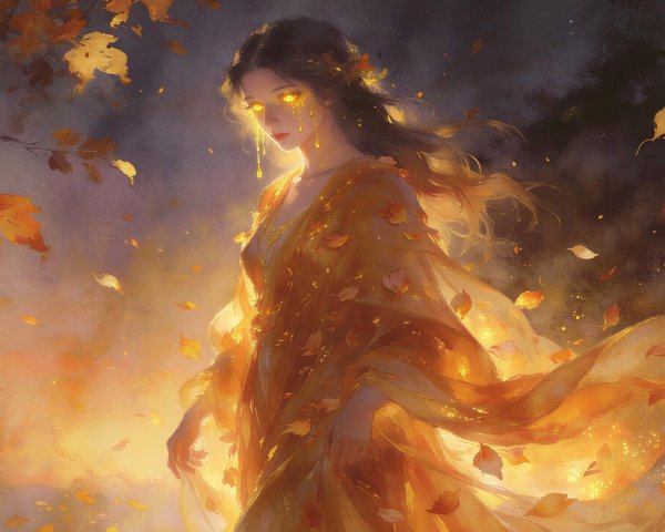 Digital Painting of a Woman in Golden Autumn Theme
