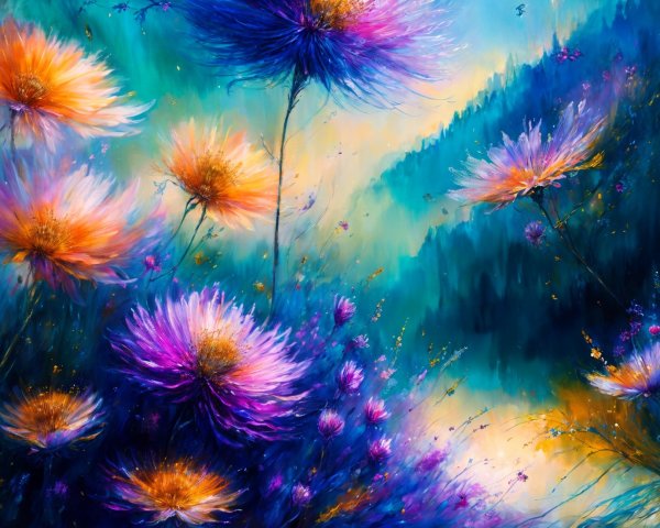 Abstract Wildflower Art in Vibrant Colors and Depth