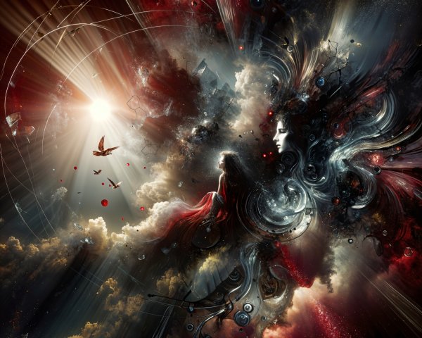 Cosmic Scene of Celestial Figure and Vibrant Colors