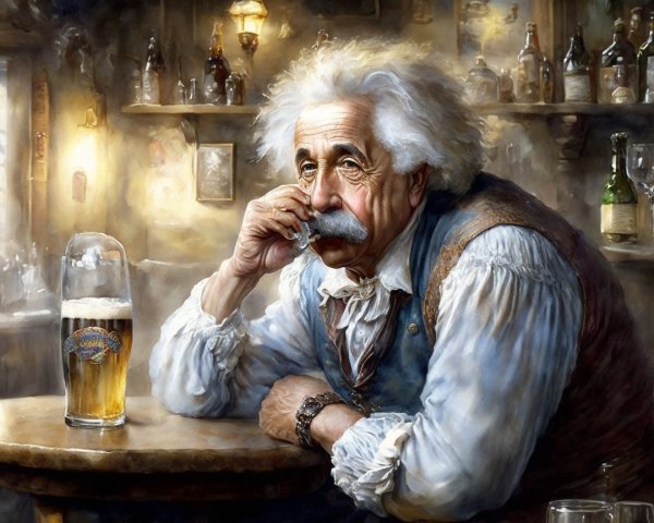 Elderly Man in Cozy Tavern with Frosty Beer
