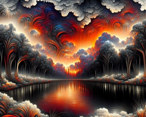 Tranquil Lake at Sunset with Vivid Cloud Reflections