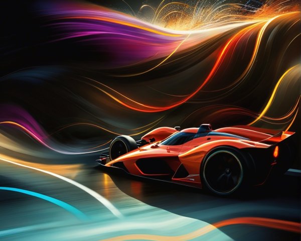 Futuristic Racing Car in Motion with Light Trails