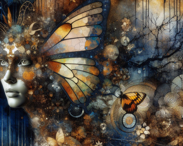 Surreal Artwork of Human Face and Butterfly Elements