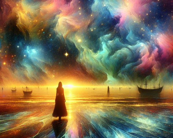 Surreal Cosmic Landscape with Reflective Surface