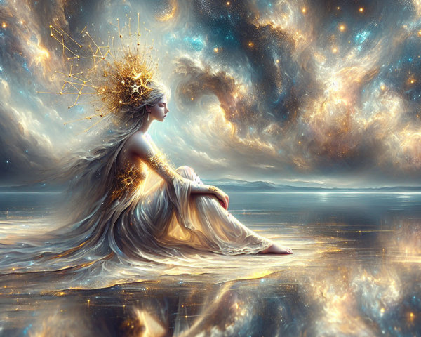 Serene Figure by Cosmic Expanse with Shimmering Hair