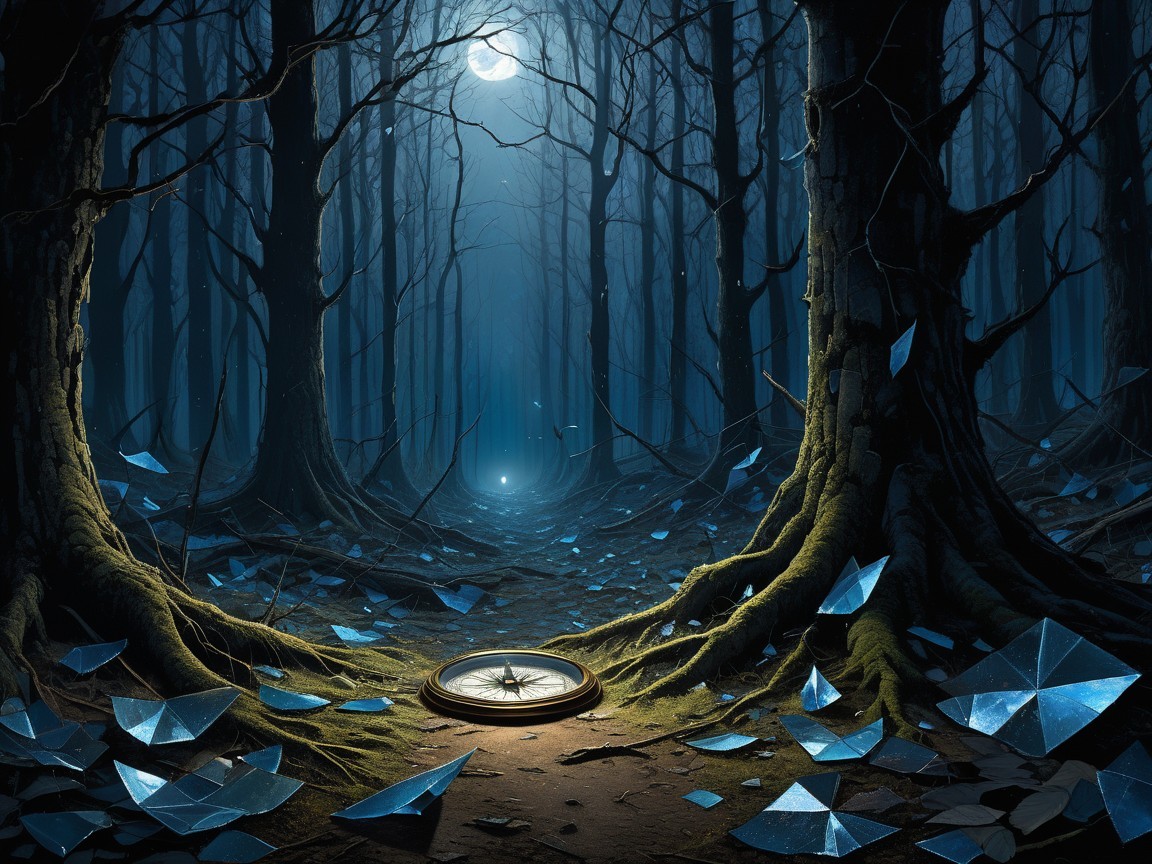 Compass on a Path in an Enchanted Forest Scene