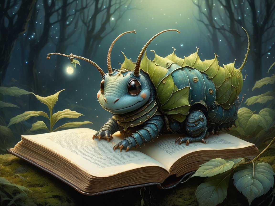 Charming Creature in Mystical Forest with Fireflies
