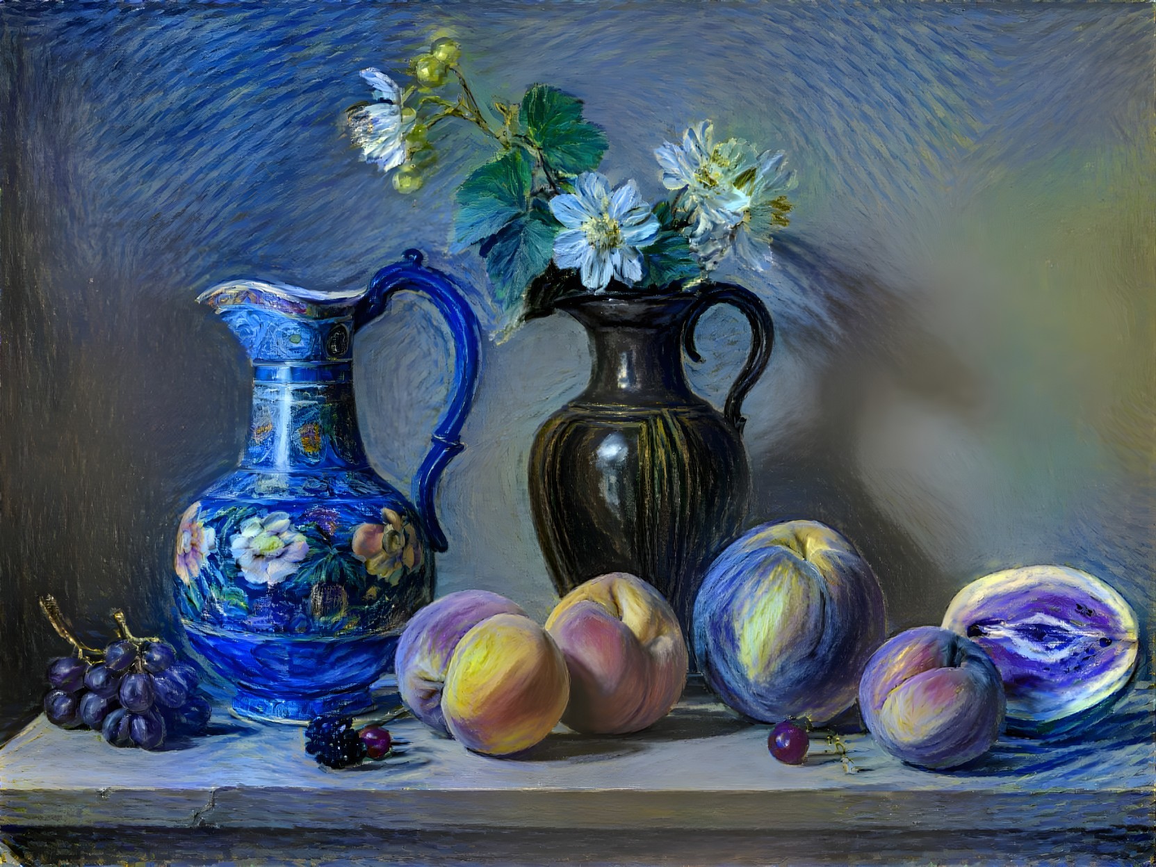 Still Life with Blue Pitcher and Ripe Fruits