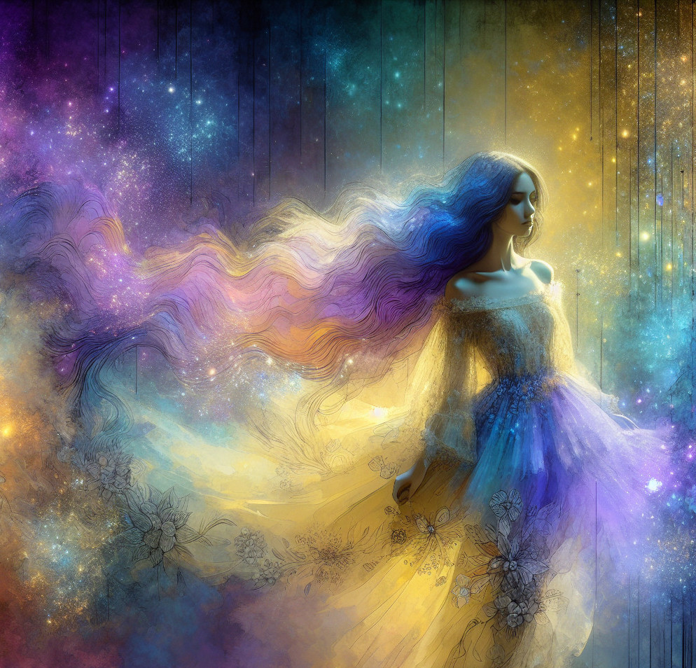 Dreamlike Figure in Cosmic Backdrop with Stars