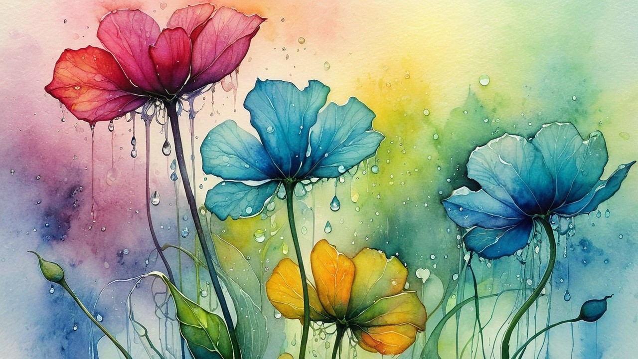 Vibrant Watercolor Painting of Delicate Flowers