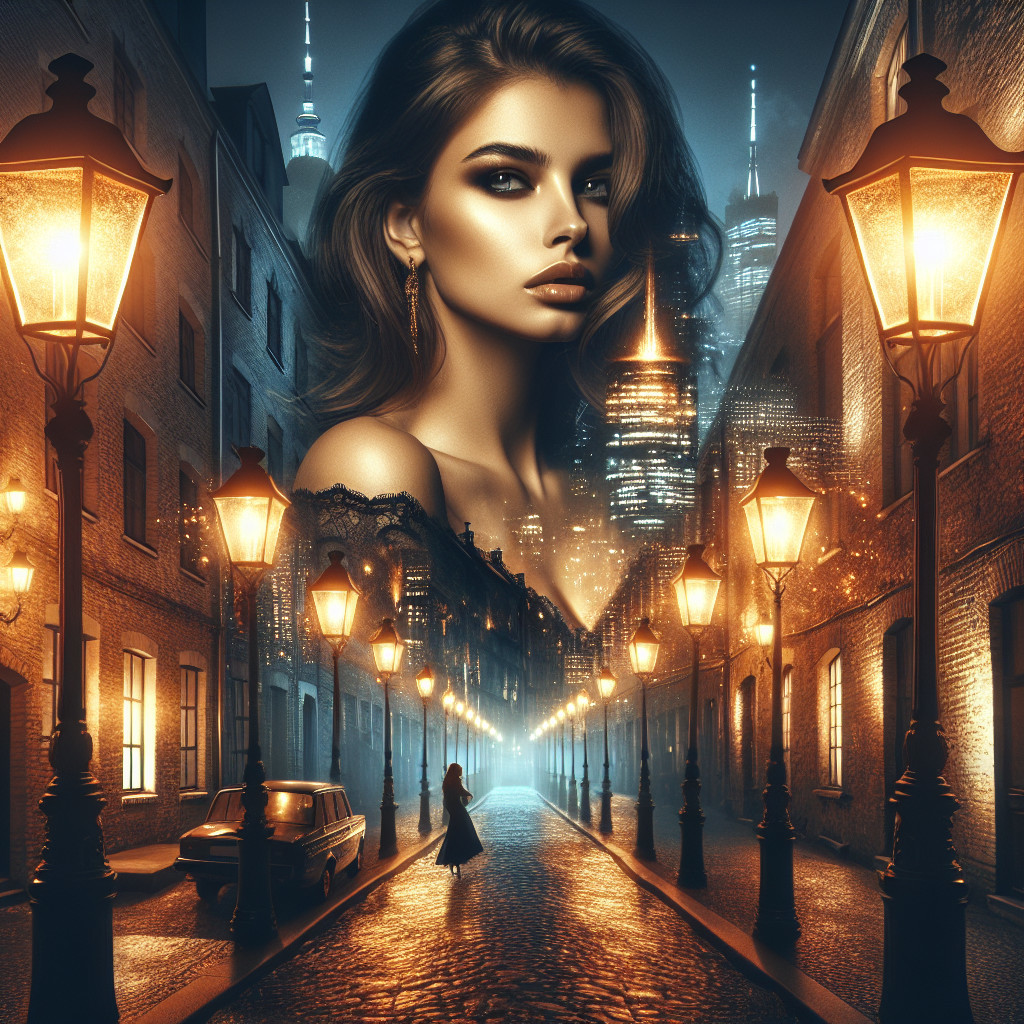 Mysterious Night Urban Scene with Glamorous Woman