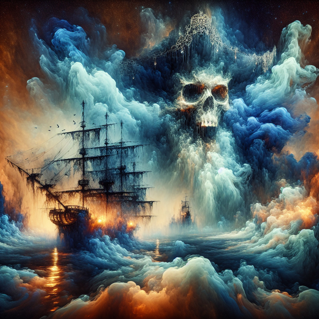 Ghostly Pirate Ship in Eerie Seascape