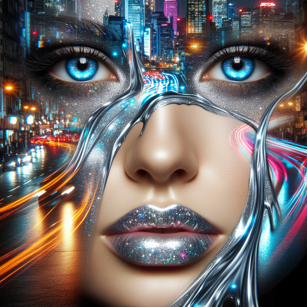 Futuristic Portrait of Woman with Cityscape Background