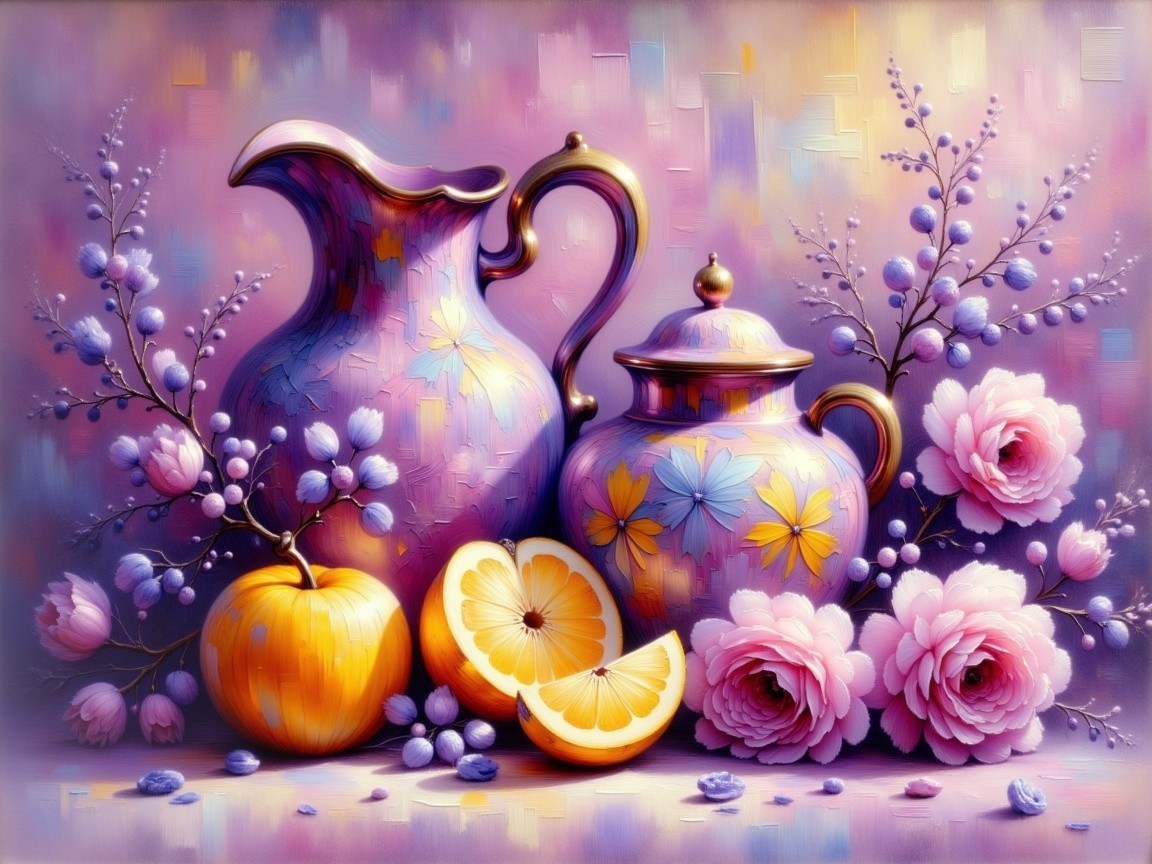 Ceramic Jugs and Floral Arrangement Still Life