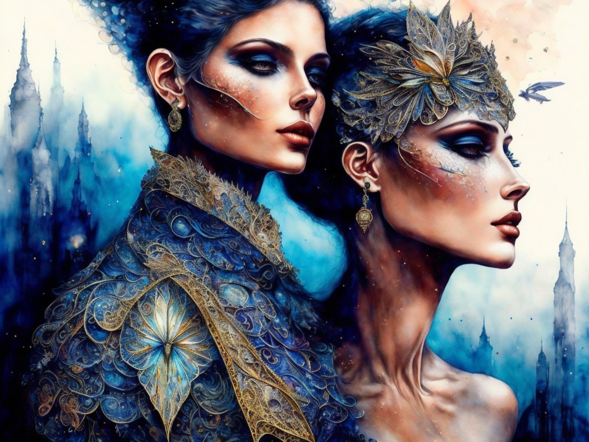 Elegant Women with Artistic Makeup and Hairstyles
