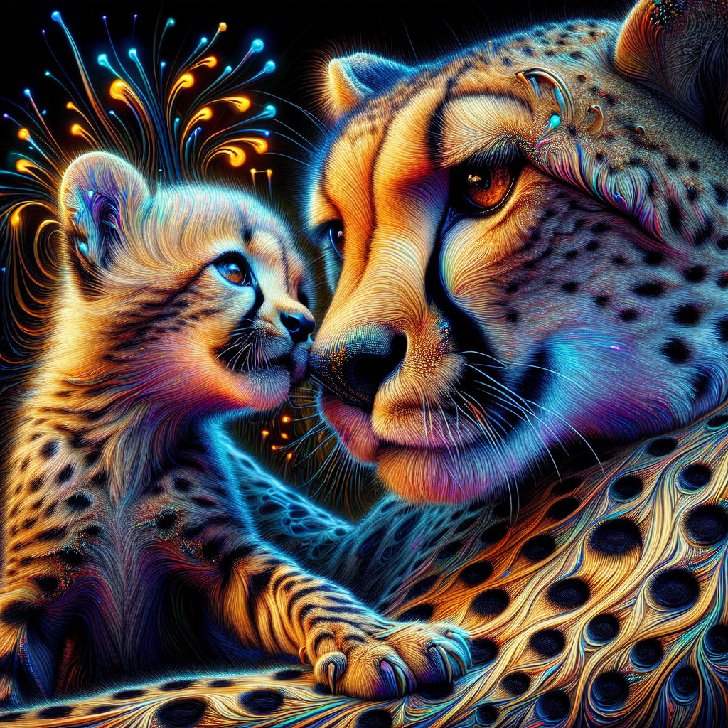 Vibrant Cheetah and Cub with Colorful Background