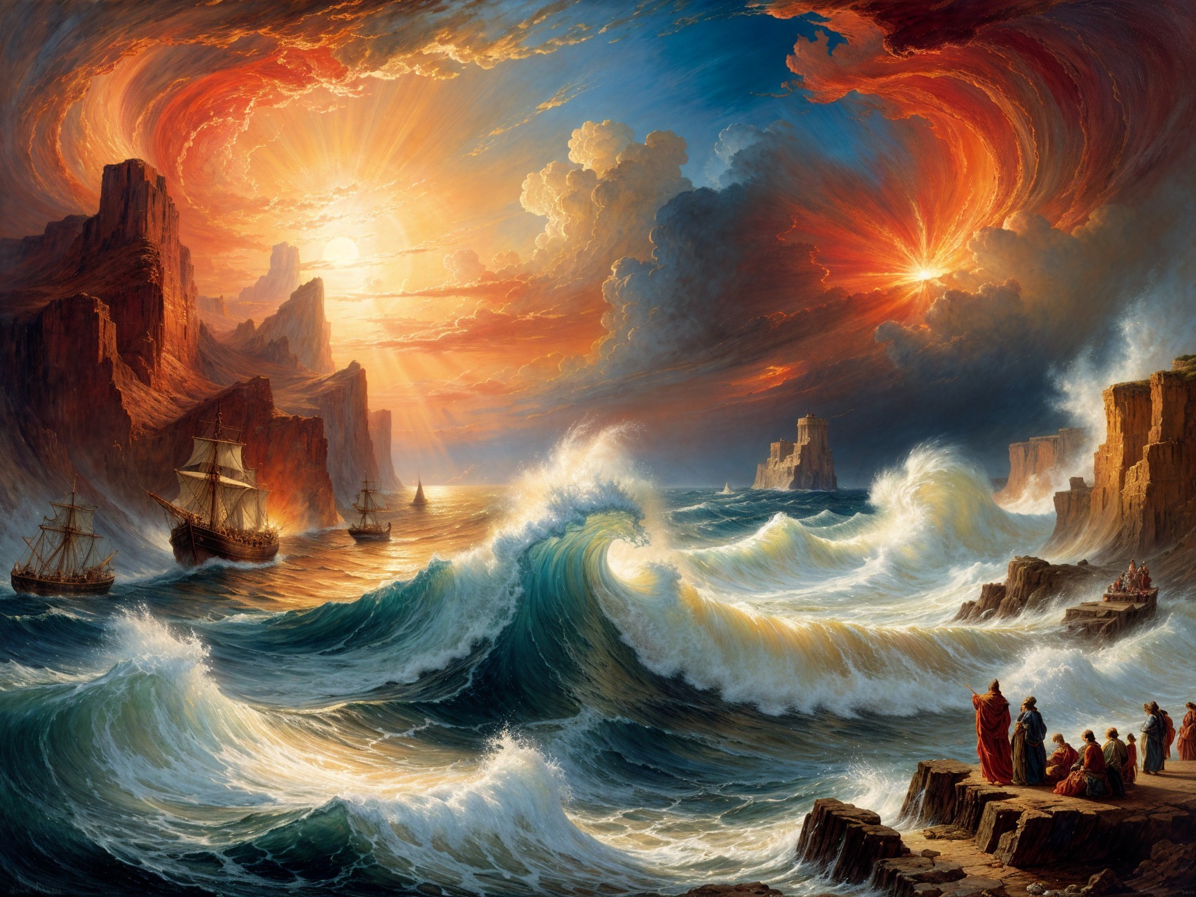 Dramatic Seascape at Sunset with Cliffs and Waves