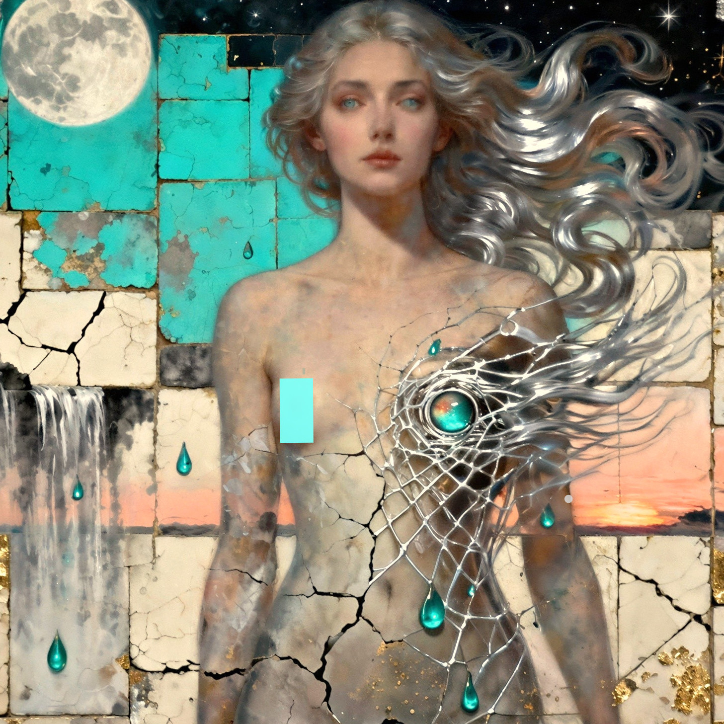 Naked Woman in Celestial Landscape Digital Painting