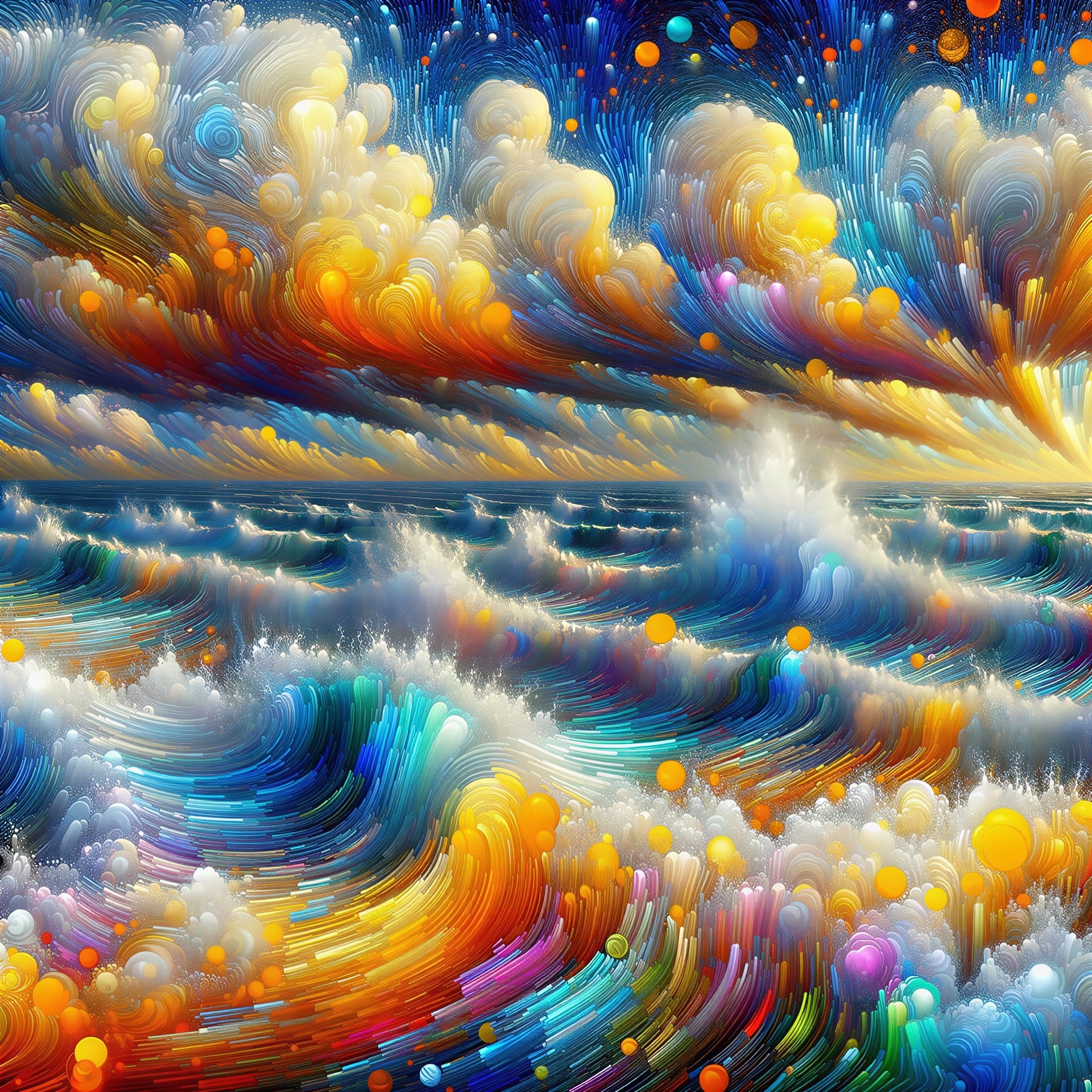 Vibrant Abstract Ocean Scene with Colorful Orbs