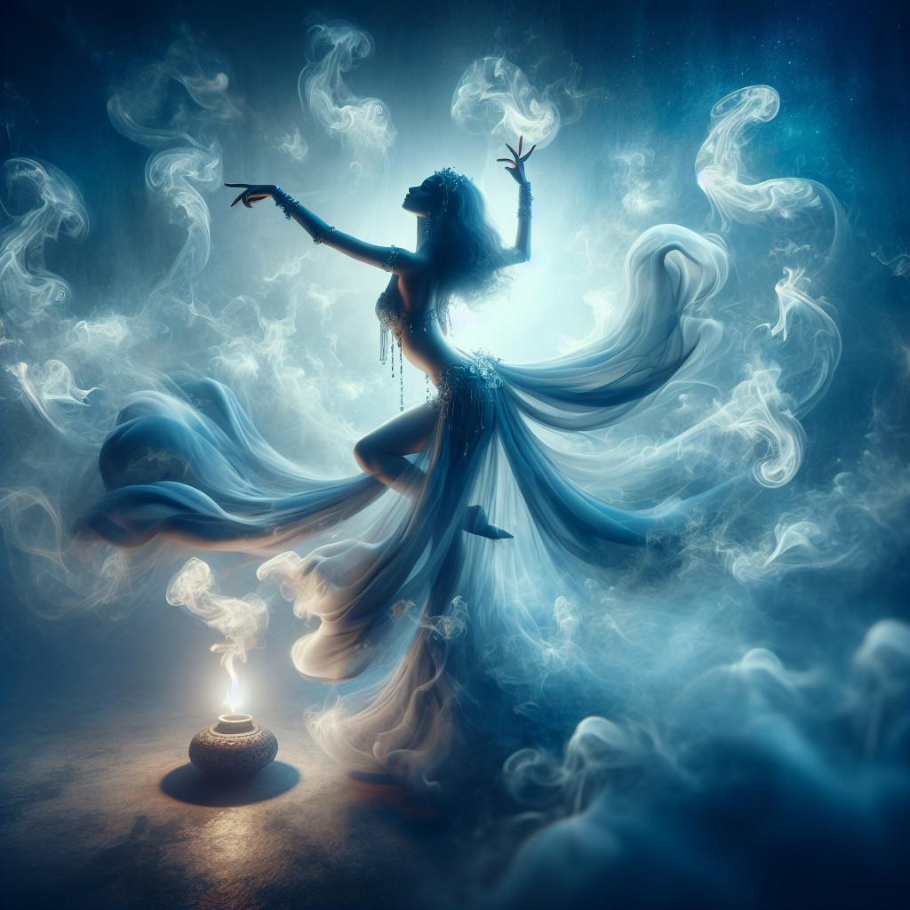 Magical Dancer Surrounded by Ethereal Smoke and Light
