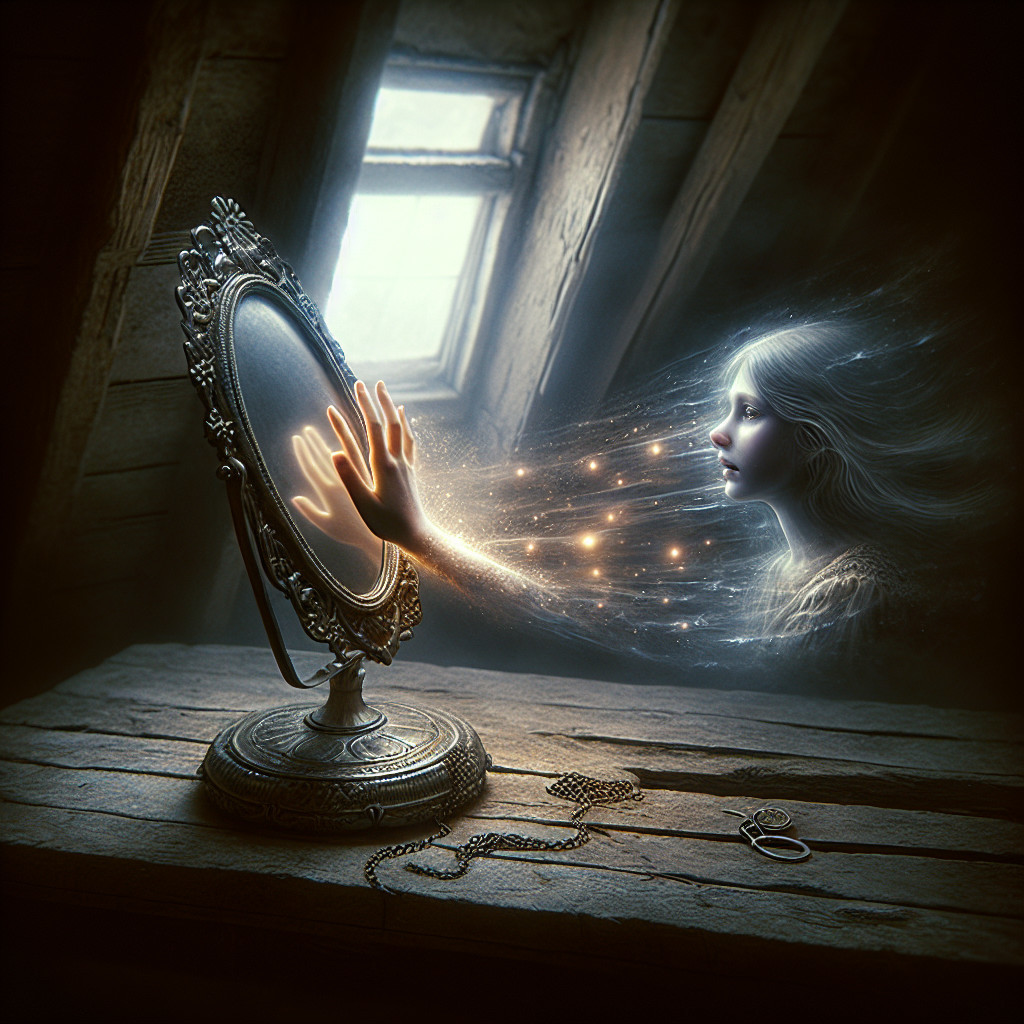 Ghostly Figure Reflected in Ornate Mirror Scene