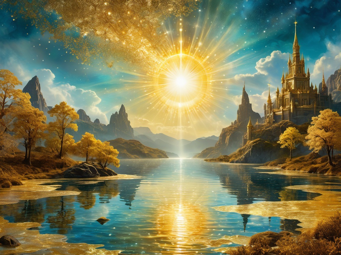 Fantasy Landscape with Lake, Mountains, and Castle