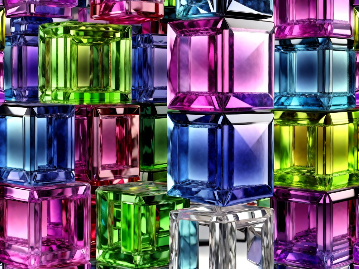 Colorful Glass Cubes Arrangement with Light Reflection