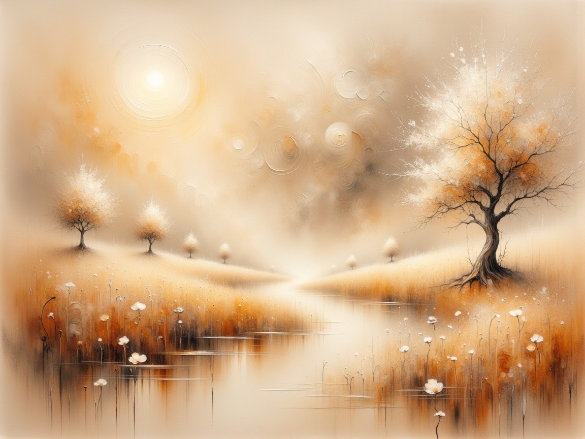 Serene landscape with flowing river and golden grasses