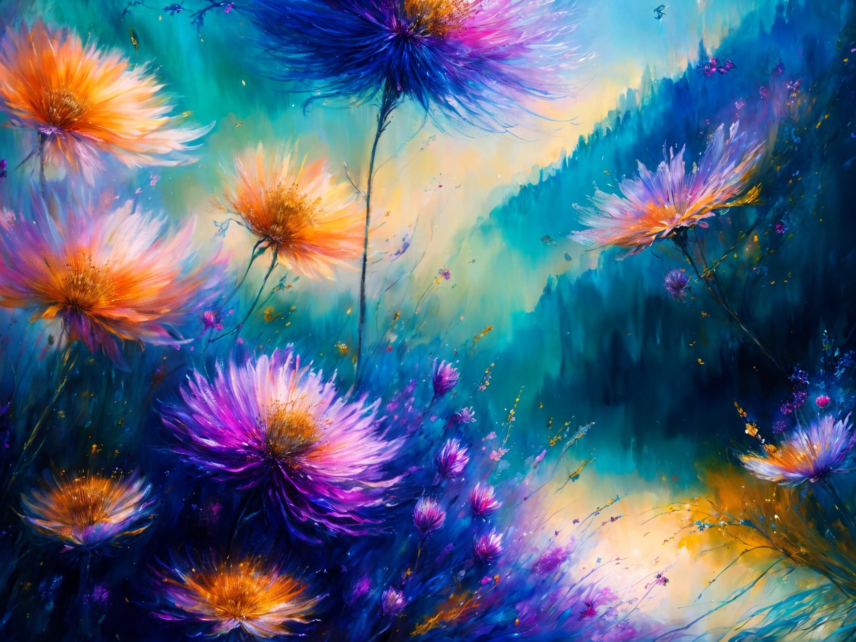 Abstract Wildflower Art in Vibrant Colors and Depth