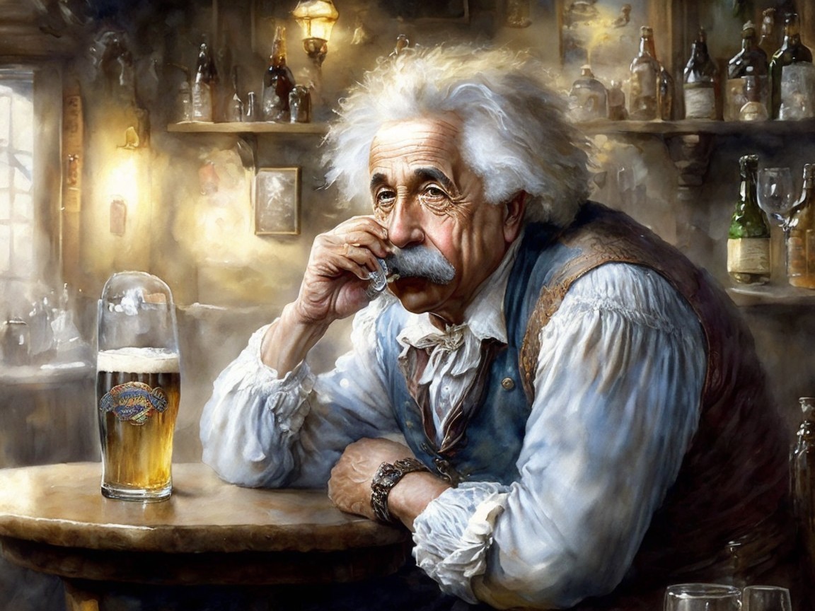 Elderly Man in Cozy Tavern with Frosty Beer