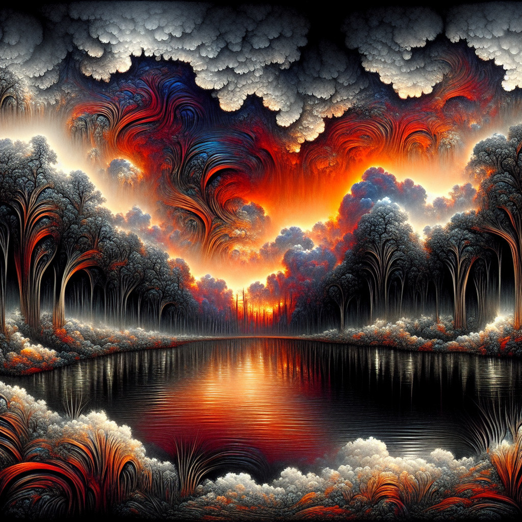 Tranquil Lake at Sunset with Vivid Cloud Reflections