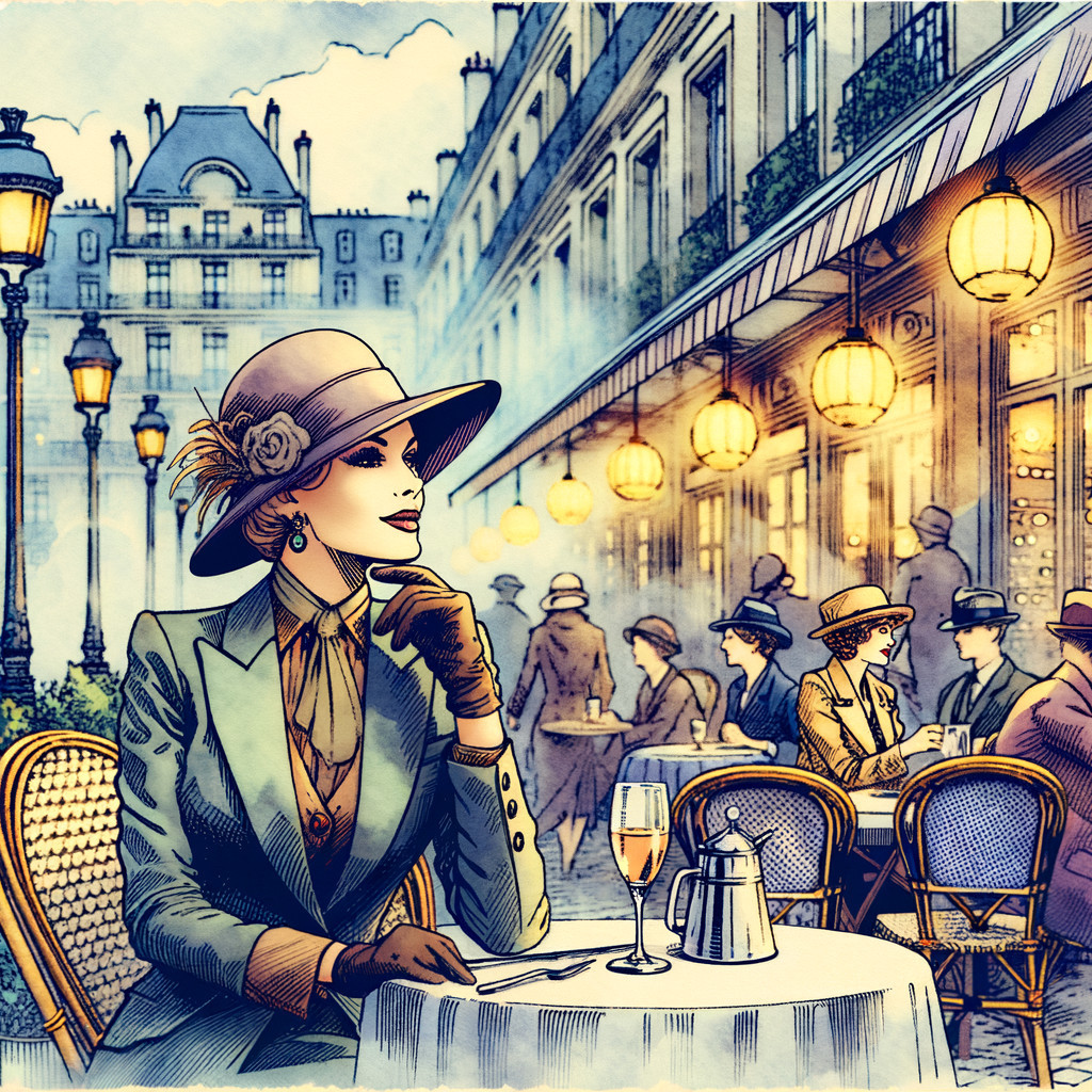 Elegant Parisian Café Scene with Stylish Patrons