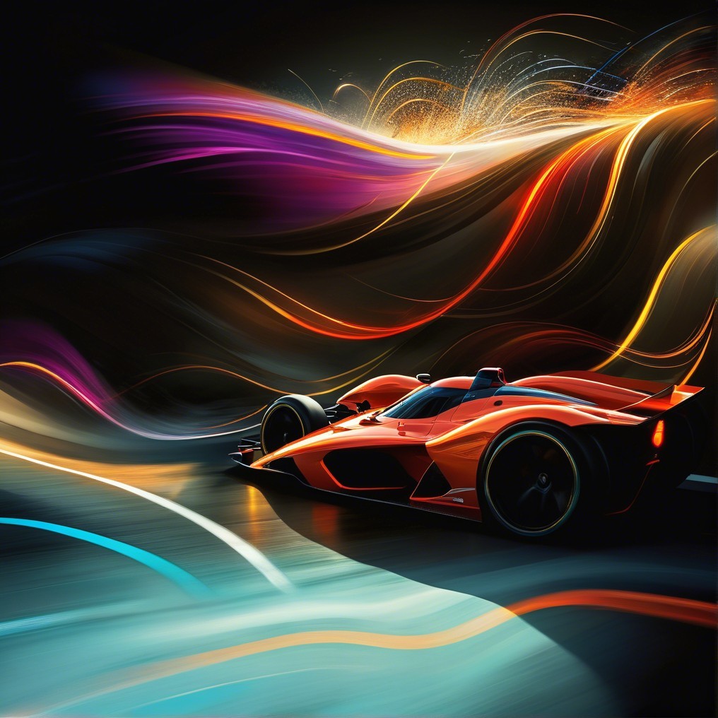 Futuristic Racing Car in Motion with Light Trails