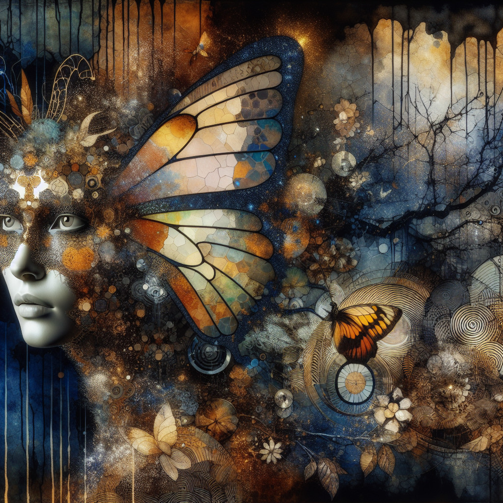 Surreal Artwork of Human Face and Butterfly Elements