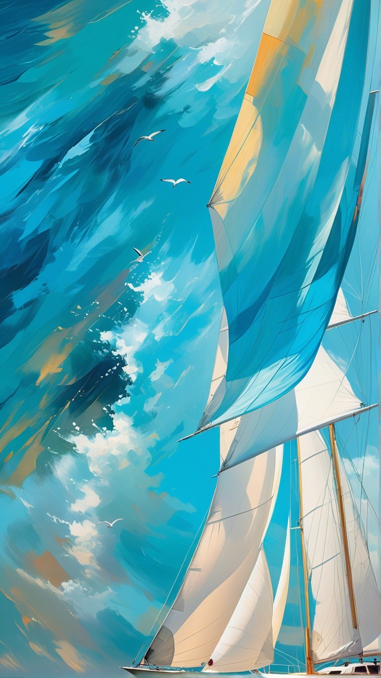 Vibrant Seascape with Sailboat and Turquoise Waters