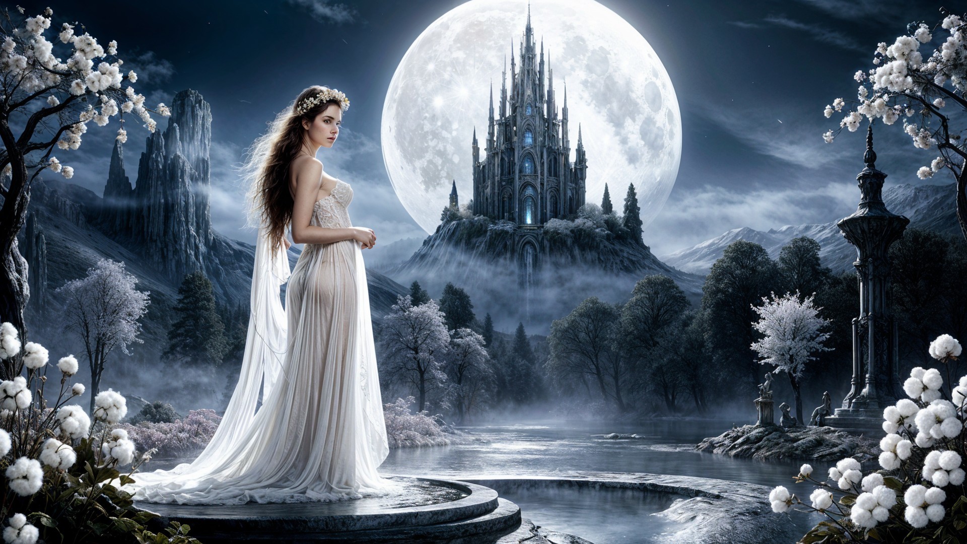Mystical Landscape with Ethereal Figure and Castle