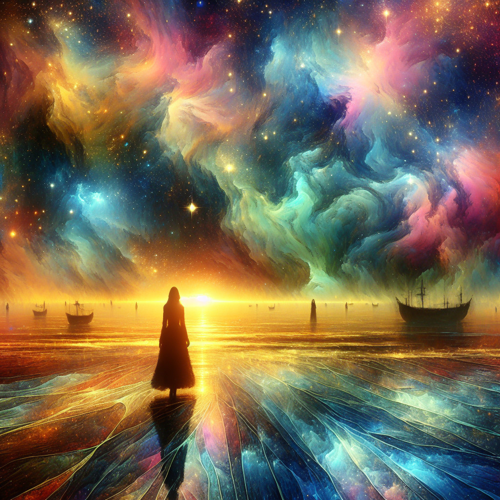 Surreal Cosmic Landscape with Reflective Surface