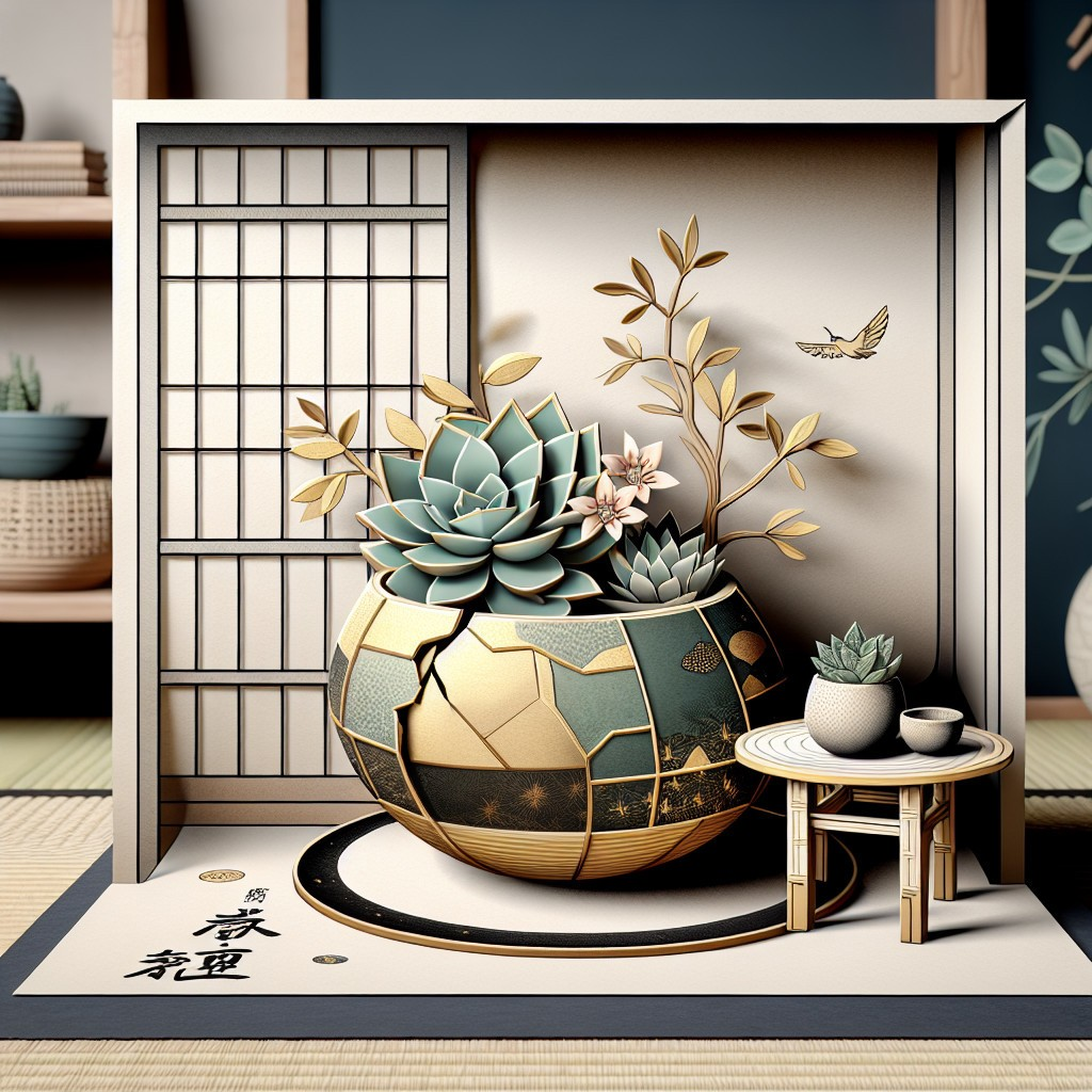 Paper Diorama of Succulent Plants and Japanese Decor
