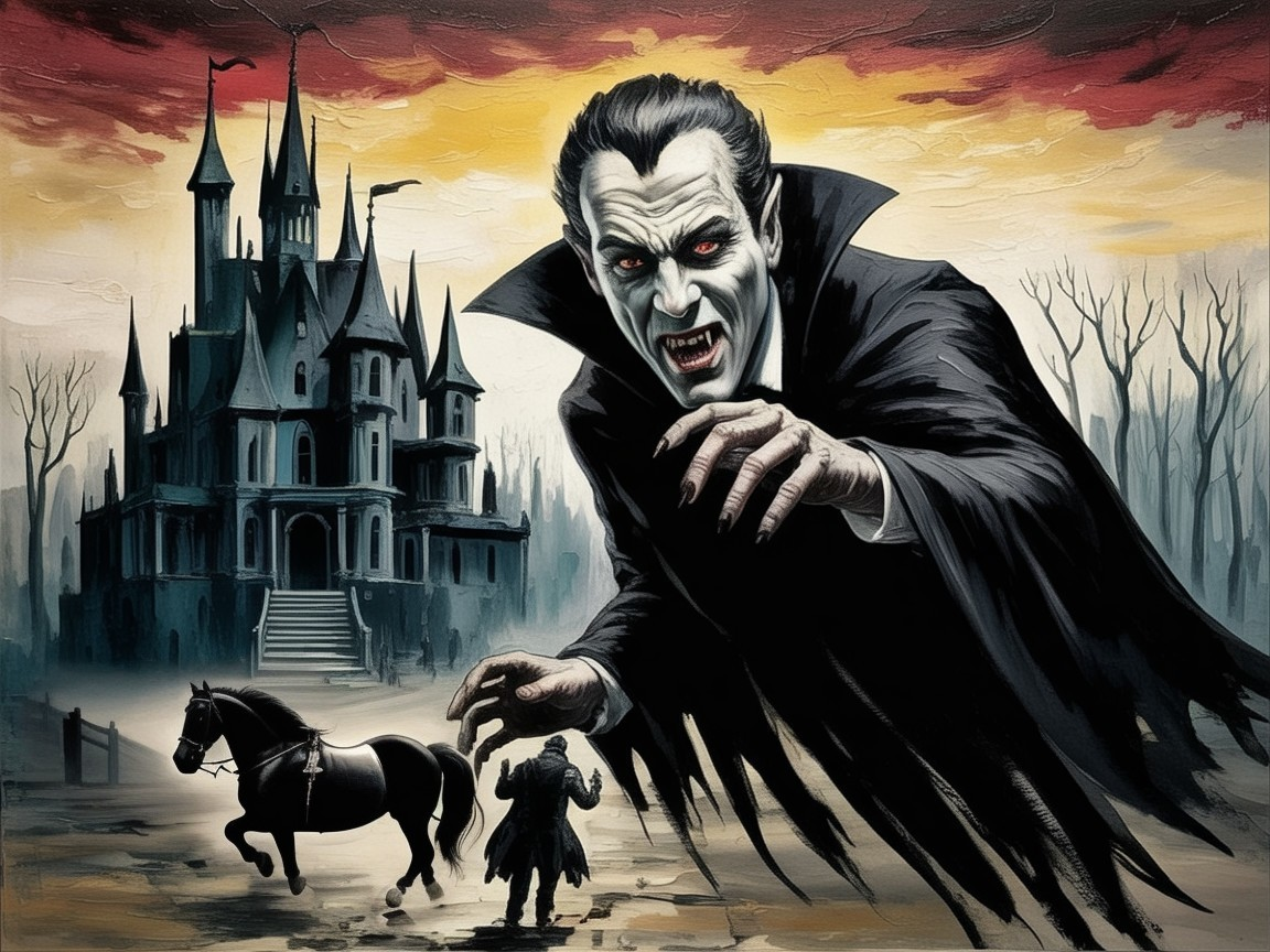 Vampire Over Dark Landscape with Haunted Castle