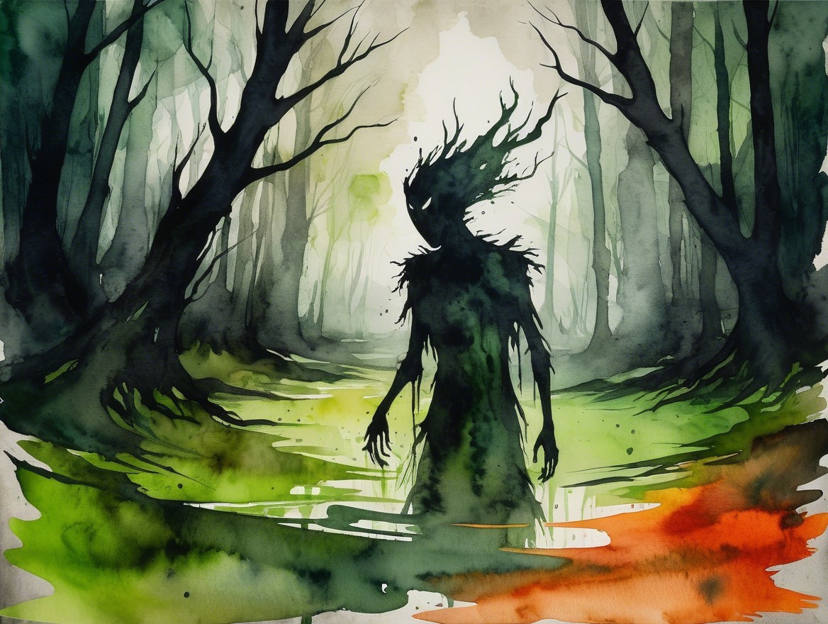 Silhouette Figure in a Misty Forest Scene