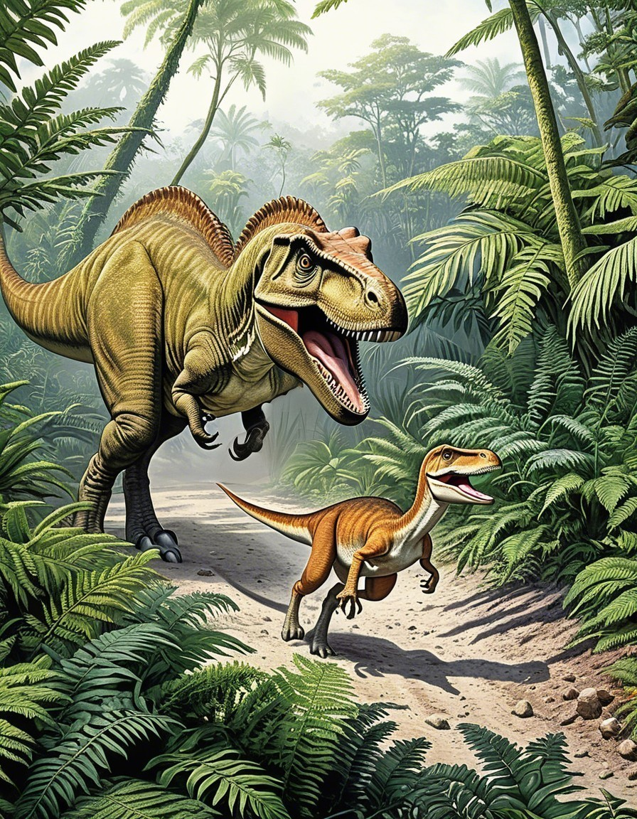 Prehistoric Jungle with Tyrannosaurus and Agile Dinosaur