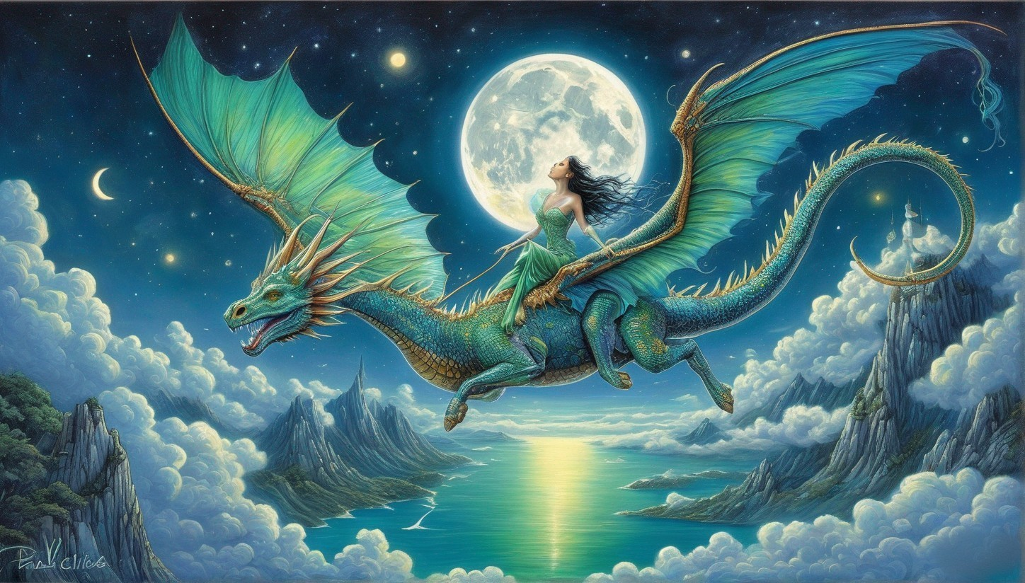 Majestic Dragon Soaring in a Mystical Night Sky
