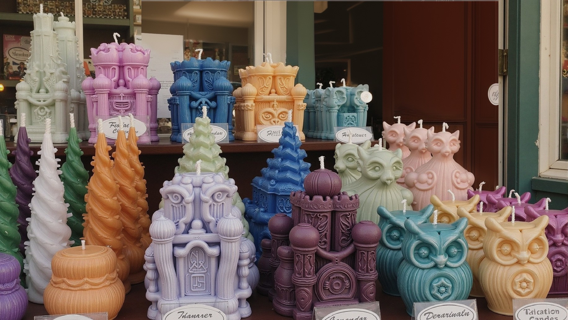 Intricately Designed Candles in Outdoor Shop Display