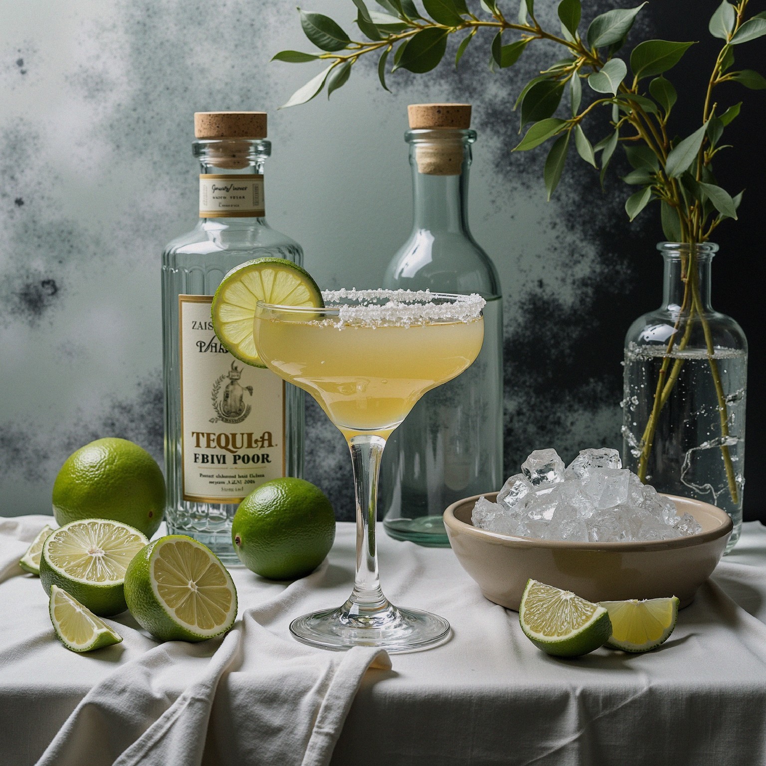 Elegant Margarita in Classic Glass with Fresh Limes