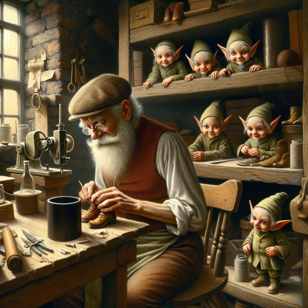 Elderly Shoemaker Crafts Tiny Shoes in Cozy Workshop