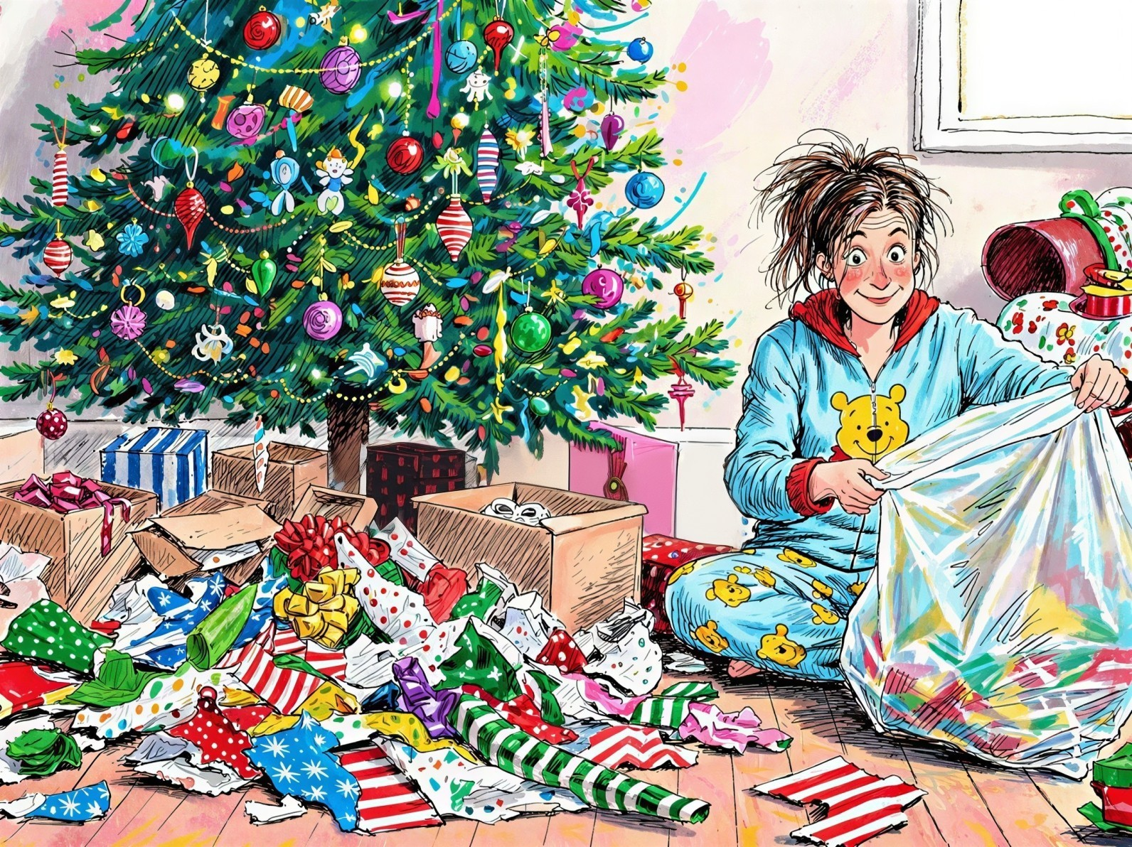 Cartoon Illustration of Holiday Cleanup Scene