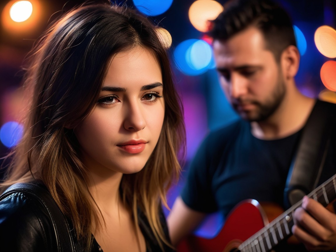 Contemplative Young Woman in Stylish Leather Jacket