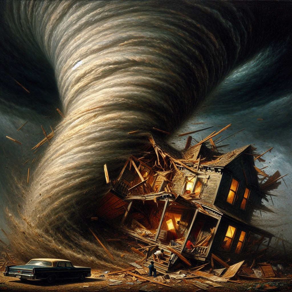 Tornado Devastation Above a Dilapidated House